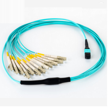 Conector de MPO-LC MPO aguamarina del cordón de remiendo de la fibra óptica de 8 cordones
